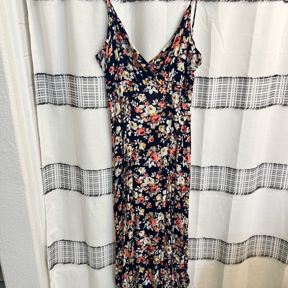 Floral Sleeveless Dress - Navy and Pink